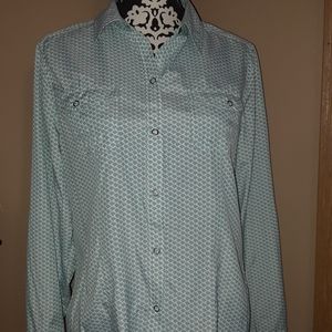 Seafoam Green and White L.L. Bean Snap Front Shirt